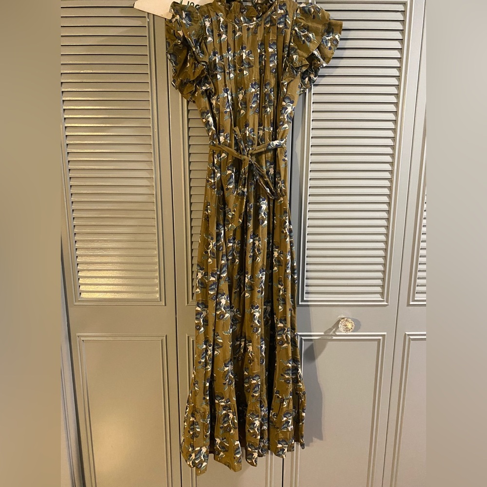 Victoria Dunn Olive and Blue Floral Dress